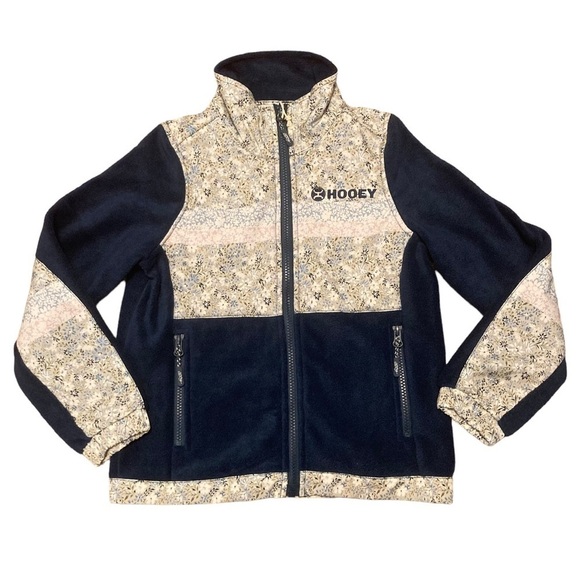 Hooey Tech Fleece Jacket Girls Youth Small Navy Floral Full Zip Soft Lightweight